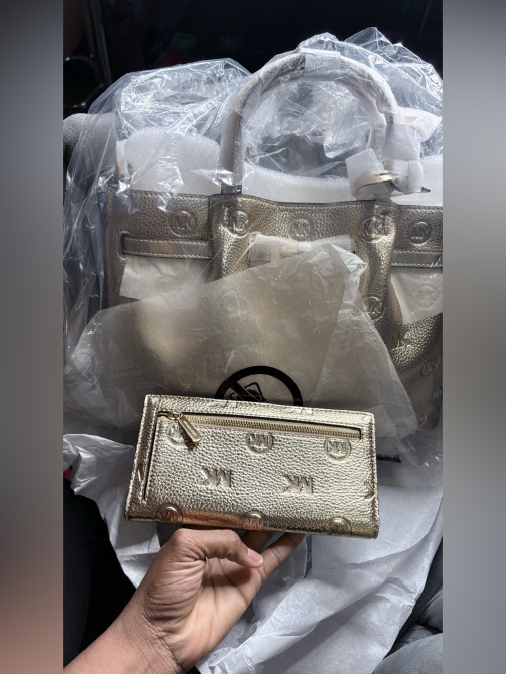 Michael Kors Metallic Gold Leather Tote with Matching Wallet